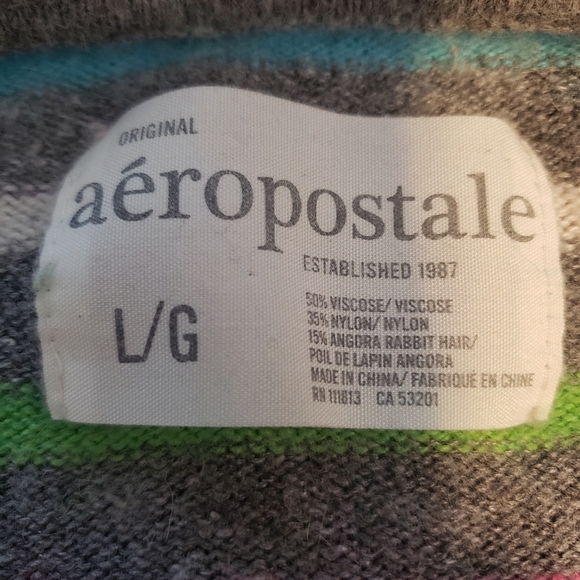 AEROPOSTALE Women's Angora Rabbit Hair Striped Crew Neck Sweater Size L. - Picture 3 of 4